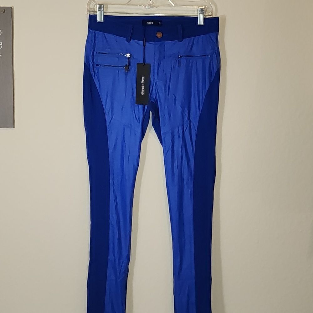 NWT UNIQ Faux Leather Metallic Zipper Pants Size S